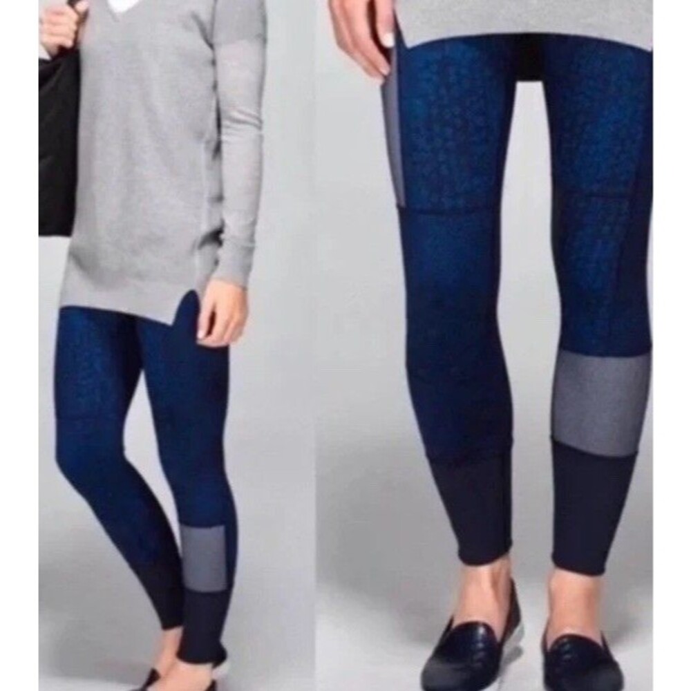 Lululemon Size 6 Wunder Under Leggings 25" Blue Patchwork